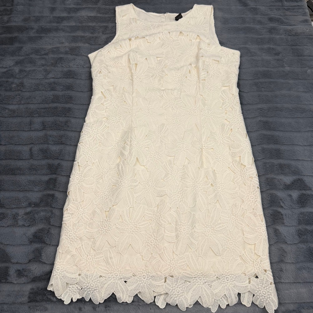 Ann Taylor Ivory Floral Lace Sleeveless Shift Dress Scalloped Hem Size 12